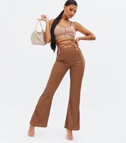 Pink Vanilla Dark Brown Ribbed Cut Out Ring Flared Trousers